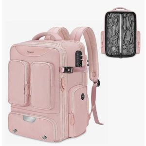 Taygeer Vacuum Backpack, Expandable Vacuum Seal Carry on Backpack with Rain Cover, 17'' laptop Compression Backpacks Travel with Shoe Compartment, TSA Approved Personal Item Compression Back Pack,Pink