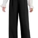 Girls Wide Leg Palazzo Pant Loose Straight Cute Bow Waist Spring Summer Lightweight Dress Pant for Kids (13-14 Years, Black)