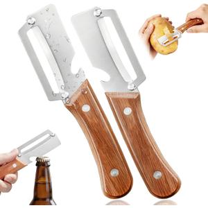 3 x Left & Right Hand Vegetable Peeler Set with Bottle Opener, Thickened Stainless Steel Wide Blade for Smooth Peeling, Wooden Handle Kitchen Peeler for Fruits & Vegetables