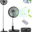 Primevolve Portable Oscillating Standing Fan,Rechargeable Battery Operated USB Floor Table Desk Fan with Remote, Bedroom Camping Travel Fans Black 7.7"