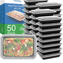 50 Pack (100-Piece) 28 oz Meal Prep Containers Reusable with Lids, Sturdy Leakproof & Food Safe, Microwave, Freezer, Dishwasher Safe Prep Containers, To Go Take Out Plastic Food Storage