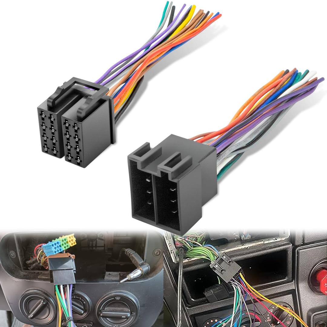 16 Pin ISO Radio Wire Harness Adapter Male & Female Fits for Peterbilt Freightliner Semi Truck International Volvo Sterling Mack Kenworth Stereo Connector to JVC Pioneer Kenwood Sony Android