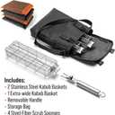 Large Kabob Grilling Basket with Removable Handle. Stainless Steel construction with a Larger Capacity (12 x 2 x 2) and secure easy latch lid. (3-Piece Set  Bag & Sponges Included)