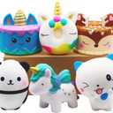 YOAUSHY 6 Pcs Squishies Toy Jumbo Slow Rising Horse,Cake, Donut,Panda,Spoon Cat Set for Kids Party Favors Stress Relief Toys