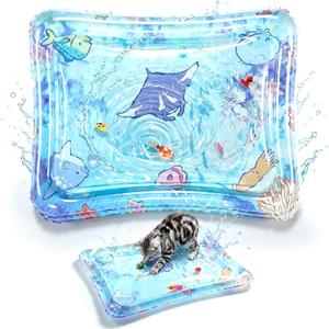 Cat Water Mat, Interactive TPU Thickened Water Bed with Glowing Fish, Hot & Cold Reusable Cooling Pad for Cats, Enrichment Sensory Toy for Exercise & Hunting