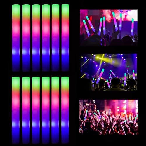 ColorHome Glow Sticks Bulk, 52 Pcs LED Foam Sticks Light Up Batons Party Favors with 3 Modes Colorful Flashing, Glow in the Dark Party Supplies for Party Wedding Birthday Concert Halloween Christmas