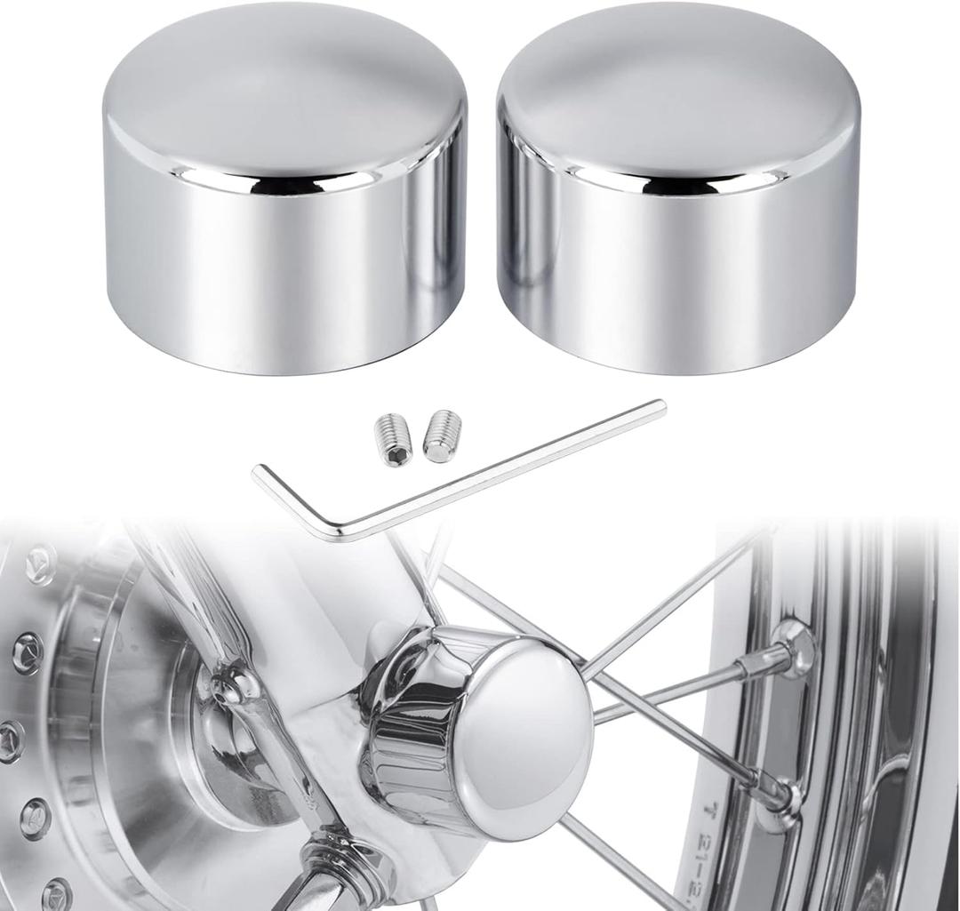 PBYMT Chrome Front Axle Nut Covers, CNC Aluminum Axle Nut Caps Compatible for Harley Davidson Softail Touring Road King Street Glide Electra Glide Iron 883 Fat Boy 2002-2024