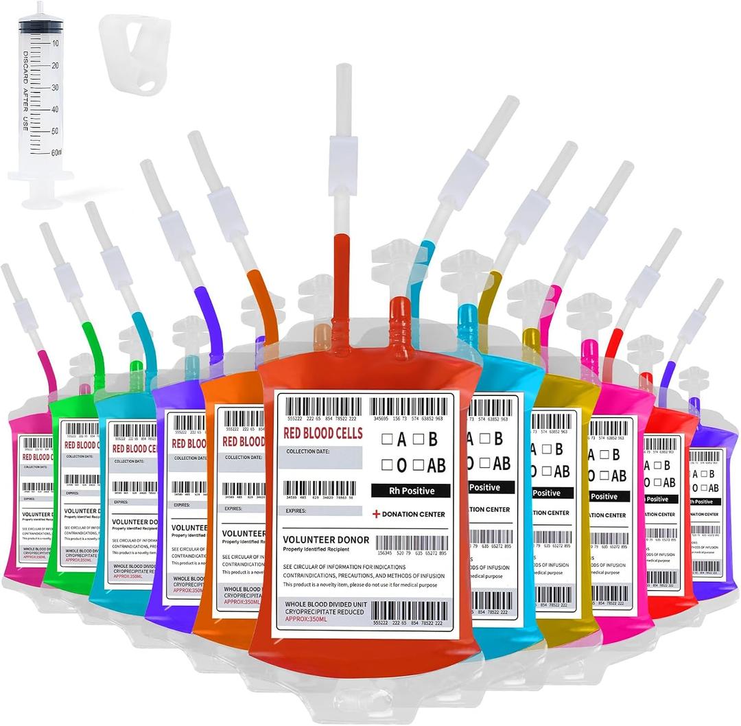 11pc Halloween Blood Bags for Drinks, 350ML IV Blood Bags, Vampire Themed Parties & Masquerade