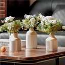 White Ceramic Vase Set of 3, Fake Flowers in Vase, Attached 3 bunches Silk Roses Flowers, Modern Boho Vases Home Decor for Kitchen Living Dining Room Coffee Table Centerpiece Decoration (Beige White)