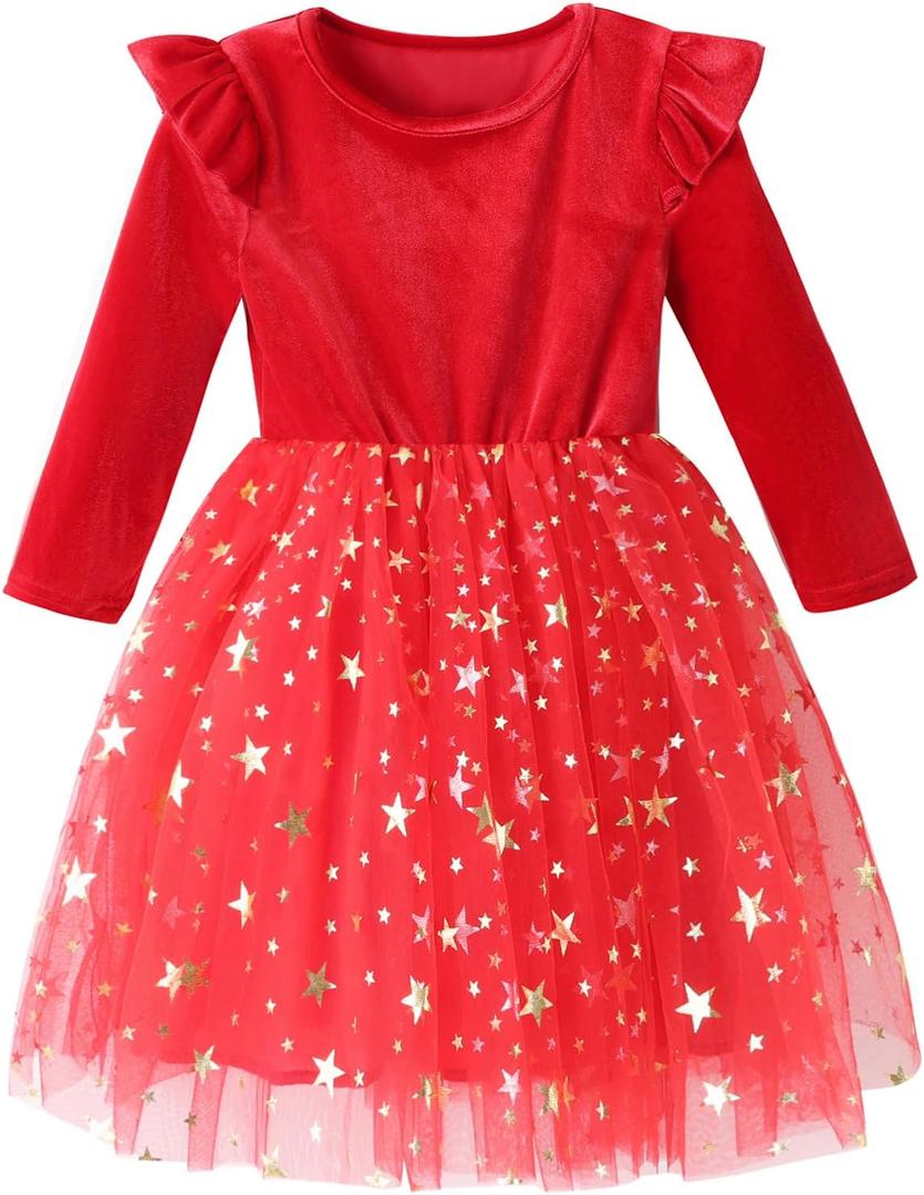 Baby Girls Tutu Dress Long Sleeve Toddler Sleeveless Dresses Infant Tulle Sundress (6 Years, Velvet-Red)