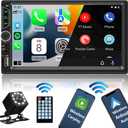 Double Din Car Stereo with Wireless Apple Carplay,Wireless Android Auto,7 inch HD Touch Screen Car Radio with Bluetooth, Car Audio Receiver with Backup Camera,Mirror Link,FM/USB/AUX/TF/Subwoofer (black)