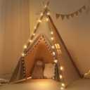 Kids Teepee Tent with Lights &Large Pompoms & Carry Bag, Machine Washable Tent for Kids Indoor, Toddler Teepee for Girls & BoysWithout Mat (Khaki+fur Ball)