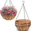 Legigo 3 Pack 10 Inch Metal Hanging Baskets for Plants Outdoor- Round Wire Hanging Planters Basket with Coconut Coir Liner, Hanging Flower Pot for Outdoor Plants Flowers Garden Decorations