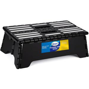 Korpai 5" Folding Step Stool for Adults and Kids 15-Inch Extra Wide Stool Holds Up to 300 lbs,Non-Slip Folding Stools with Handle,Compact Plastic Foldable Step Stool for Bathroom,Kitchen,ect, Black