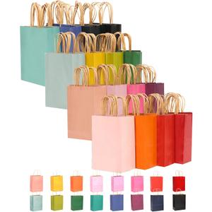 qiqee 32-Packs Paper Bags with Handles Bulk 8.26"6"3.15" Small Gift Bags 16 Different Senior Color Bags Multiple UsesSmall Size (32 Count (Pack of 1), B-16 Color Multi)