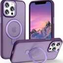 Magnetic for iPhone 12 Pro Max Case with Ring Stand, [10 FT Drop Protection] [Velvety Touch] Slim Translucent Matte Back Shockproof Phone Case for iPhone 12 Pro Max 6.7'', Dark Purple