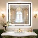 Led Bathroom Mirror with Light, 30x30 Bathroom Vanity Mirror for Wall with Frame, Anti-Fog, Dimmable 3 Colors, Memory Function, Backlit and Front Lit, Shatter-Proof Glass, Plug-in/Hardwired Black Frame, 30"L x 30"W