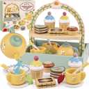 Wooden Tea Sets for Little Girls Play Food Cake Toys Toddlers 3-5 Kitchen Accessories Pretend Play Princess Playset for 3 4 5 6 Year Old Girl Boy Party Birthday Gift