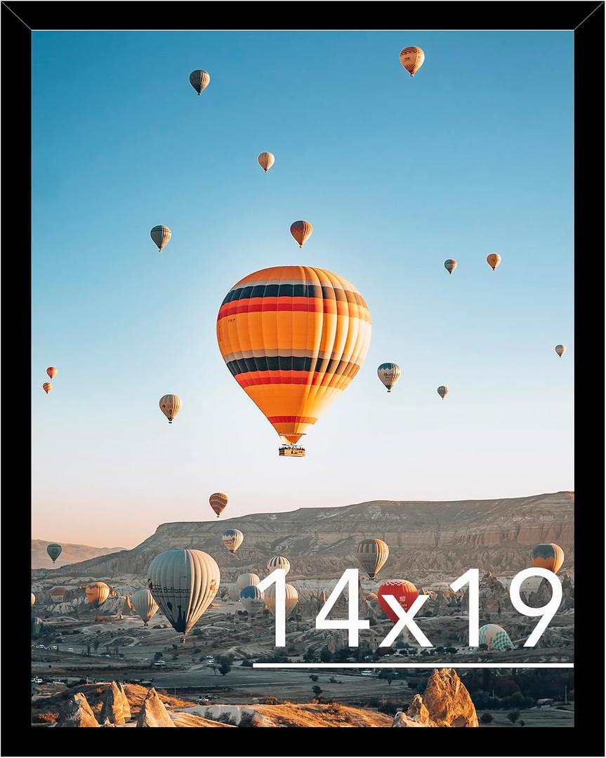 JCJMY 14x19 Picture Frame Black for Poster Photo Picture, Horizontal and Vertical Formats for Wall Hanging, 14 x 19 Wall Gallery Poster Photo Frame with Shatter Resistant Plexiglass,Black