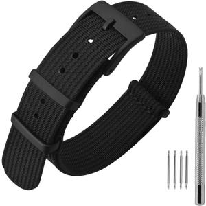 ANNEFIT Nylon Watch Band 16mm 18mm 20mm 22mm, One-Piece Waterproof Military Watch Straps with Heavy Buckle