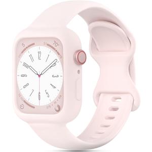 Silicone Bands Bumper Case Compatible with Apple Watch Band 38mm 40mm 41mm 42mm 44mm 45mm 46mm 49mm Women Men, Sport Strap Protective Cover Wristband for iWatch Ultra Series 11 10 9 8 SE 7 6 5 4 3 2 1 (Sand Pink)