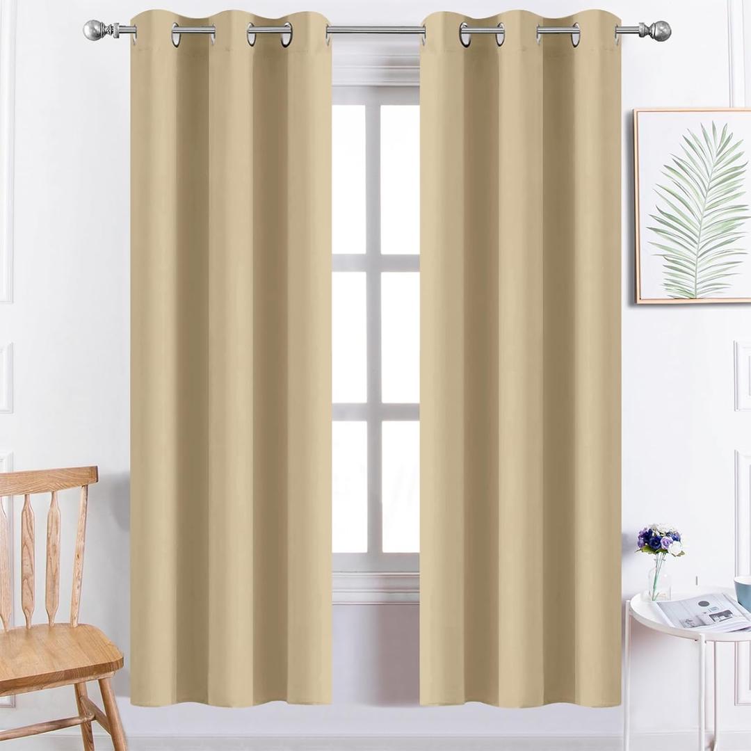 Yakamok Thermal Insulated Grommet Blackout Draperies/Drapes for Bedroom Window,Room Darkening Curtain Panels (2 Panels, W38 x L72 -Inch, Beige)