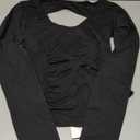 LASLULU Womens Long Sleeve Workout Tops Active Sheer Fitted Open Back Gym Yoga Athletic Running Tops Wrap Top Pilates Outfits (Small, Black)