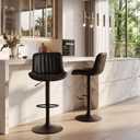 YOUNIKE Bar Stools Set of 2 Faux Leather Modern Kitchen Counter Stool with Back Adjustable Height Upholstered Bar Chairs Swivel Barstools Comfortable for Breakfast Nook Bar Island Black