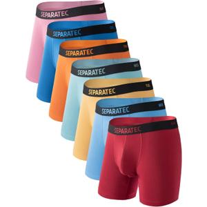 Separatec Dual Pouch Mens Underwear Breathable Cooling Rayon Made from Bamboo Underwear Men, Boxer Briefs and Trunks 7 Pack (Dual Pouch - Boxer Briefs - Bright Blue/Light Blue/Red/Orange/Yellow/Light Green/Marron) XL