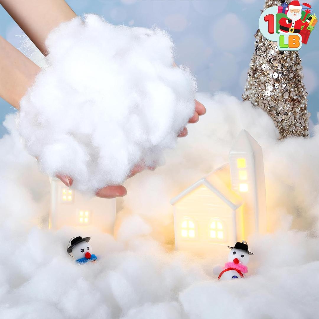 JOYIN 1 LB Fake Snow Cotton Christmas Decorations, Soft Snow Blanket for Christmas Village Accessories Indoor Winter Artificial White Clouds Craft Indoor Home Decor Tree Snowman Scene Display