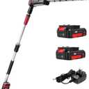 MZK 20V MAX 23-inch Cordless Pole Hedge Trimmer Attachment, 8-Feet Reach, Electric Hedge Trimmer with Extension Pole, Multi-Angle (Two Batteries and Charger Included)(RED Black)