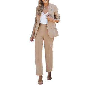luvamia Women's Two Piece Sets Pants Suits Dressy Business Casual Outfits Professional Blazer Pantsuits Set Work Office Beige Large Fits US 12-14 L