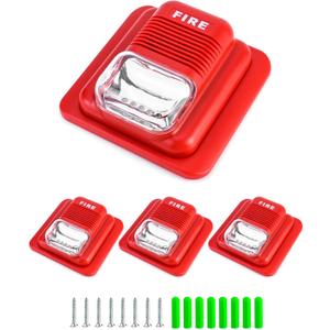 QWORK 4 Pack Wired Sound & Light Fire Alarm Warning Strobe Siren Horn, 12 / 24V DC