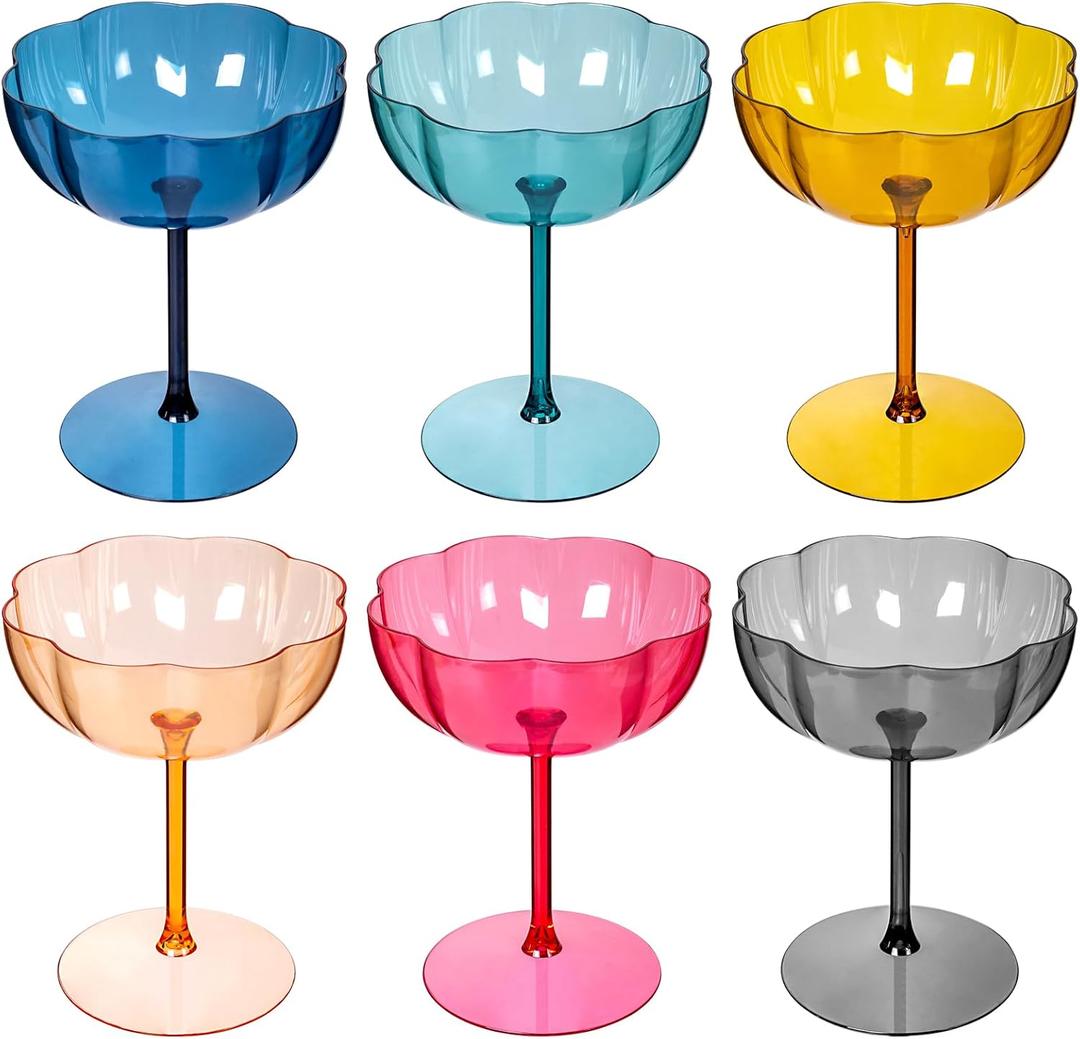 Ciaell 12PCS Plastic Martini Glasses - 10 Oz Colored Elegant Disposable Cocktail Glasses for Champagne Wine Wedding Party Anniversary Bar
