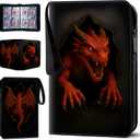Trading Card Albums with Zipper - 4 Pocket Double Sided Collection Binder for 400 Cards, Durable Scratch-Resistant PU Cover, Trading Card Sleeves for 3 Ring Album, for MTG & Game Cards (Fire Dragon)
