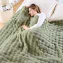 NEWCOSPLAY Queen Blanket for Couch Sage Green Super Soft Flannel Fleece 3D Bubble Lightweight Bed Blanket All Season Use (Sage Green, Queen(90"x90"))