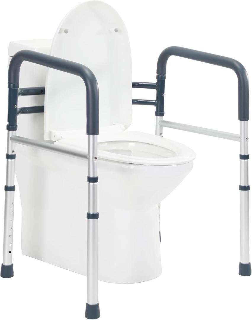 Toilet Safety Rails, Folding & Portable Bathroom Toilet Handles for Elderly, Seniors, Handicap & Disabled, Adjustable Toilet Safety Frame Fit Any Toilets (350 LB) (Blue)