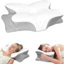 Wave Support Cooling Pillow for Neck & Back Pain Relief , Odorless Ergonomic Butterfly Memory Foam Pillows, Orthopedic Bed Pillow for Side Back Stomach Sleeper Help to relieve pain and improve sleep (White-gray)