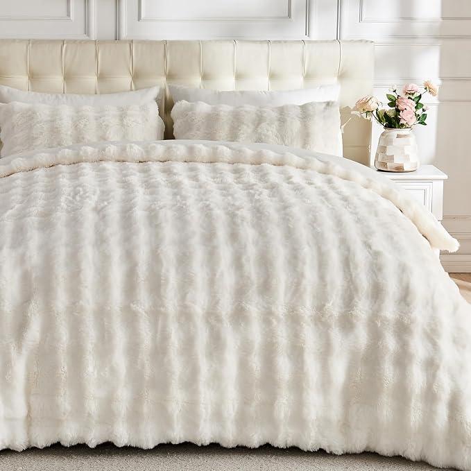 Lotus Karen Fluffy Comforter - Rabbit Fluff Faux Fur Duvet Cover Full Size