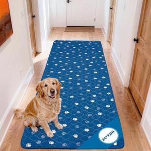 Fostanfly Washable Dog Pee Pads, 1 Pack 24''x72''(2x6ft) Non Slip Reusable Puppy Pee Pads with Great Urine Absorption, Dog Mats for Whelping, Potty, Runner Rug for Hallway, Entryway, Bedroom, Blue