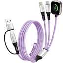 Travel Essentials, 3 in 2 USB A/C Cable for iPhone 17 Charger/iWatch Charger/IP, Braided Multi Charging Cable Cord, RV Camping Essentials, Designed for iWatch Series & iPhone17-11/iPad-5FT (Purple)