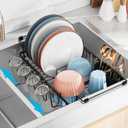 iSPECLE in Sink Dish Drying Rack - Capacity Expandable Over Sink Dish Rack with Cup Holder, Dish Drainer for Kitchen Counter with Utensil Holder Large Capacity, Fit 12.4"-18.7" Sink, Black (Medium)