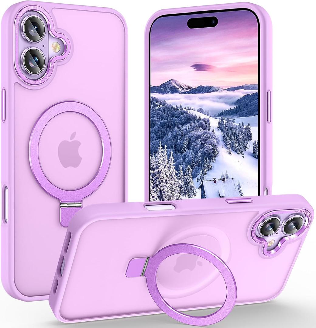 Magnetic for iPhone 17 Case with Ring Stand, [10 FT Drop Protection] [Velvety Touch] Slim Translucent Matte Back Shockproof Phone Case for iPhone 17 6.3'', Lavender