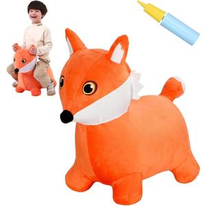 INPANY Bouncy Horse, Fox Hopper Toys, Toddlers Bouncing Animal Hopping, Plush Bounce Buddies, Inflatable Ride on Rubber Bouncer, Indoor Outdoor Birthday Gifts Toy for 2 3 4 Year Old Girls Boys