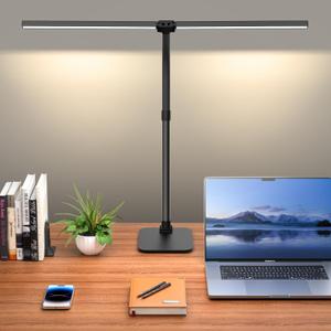 Desk Lamp Architect Task Dual Head Modern Flexible Gooseneck Tall Dimmable Light for Home Office, 5 Color Modes,Remote Control, 1500lm 24W Extra Bright Lighting (Black)