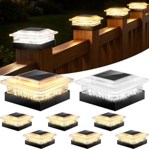 4x4 40 Lumens Post Solar Lights 8 Pack, Fence Post Solar Lights 4 Lighting Modes Solar Post Cap Lights for 4x4 3.5x3.5 Wood/Vinyl Posts, IP67 Waterproof Post Lights for Fence Mailbox Porch Post