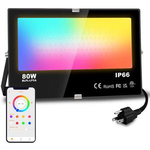 MELPO LED Flood Light Outdoor 800W Equivalent 8000LM Smart RGB Landscape Lighting with APP Control, DIY Scenes - Timing - Warm White 2700K - Color Changing Uplight, IP66 Waterproof US Plug (1Pack)
