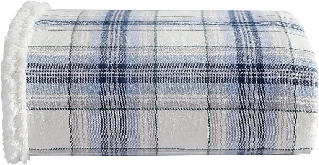 Eddie Bauer - Blanket, Super Soft Reversible Sherpa & Brushed Fleece Bedding, Throw Blankets for Couch, Ideal for Lounging (Edgewood Plaid Blue), 50" x 60"