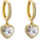 14K Gold Plated Dangle Drop Heart Hoop Earrings for Women Trendy Small White Gold Cute Huggie Earrings Cubic Zirconia Hypoallergenic Pink Red Heart Earrings Gifts for Women