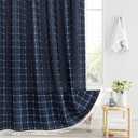 Gibelle Navy Blue Boho Farmhouse Shower Curtain with Tassels, Rustic Cottagecore Aesthetic Bohemian Chic Modern Bathroom Decor Heavy Thick Waffle Textured Fabric Shower Curtain Set with Hooks, 72x72